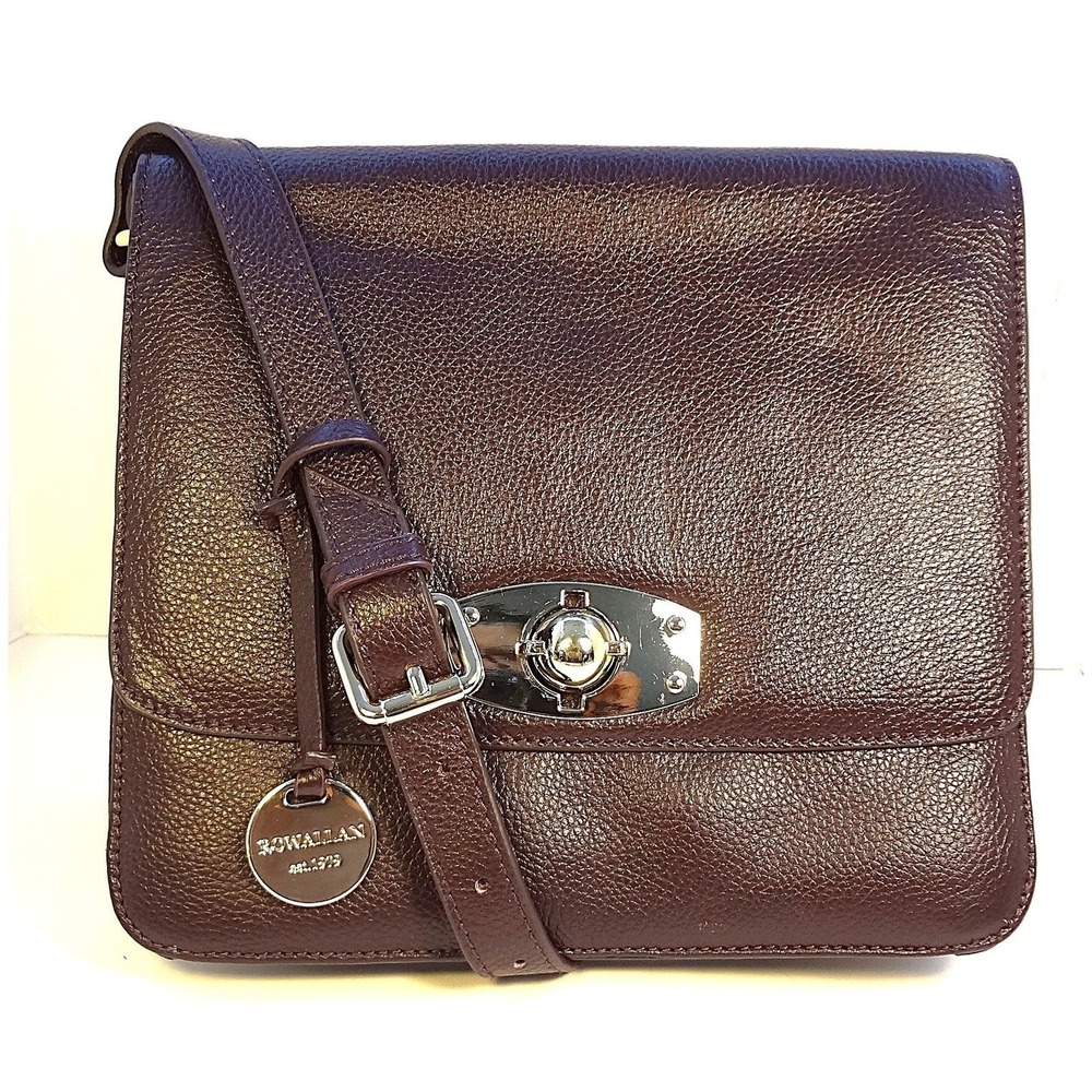 Rowallan of‎ Scotland Leather Crossbody Bag Plum Burgundy Flap Turn Lock